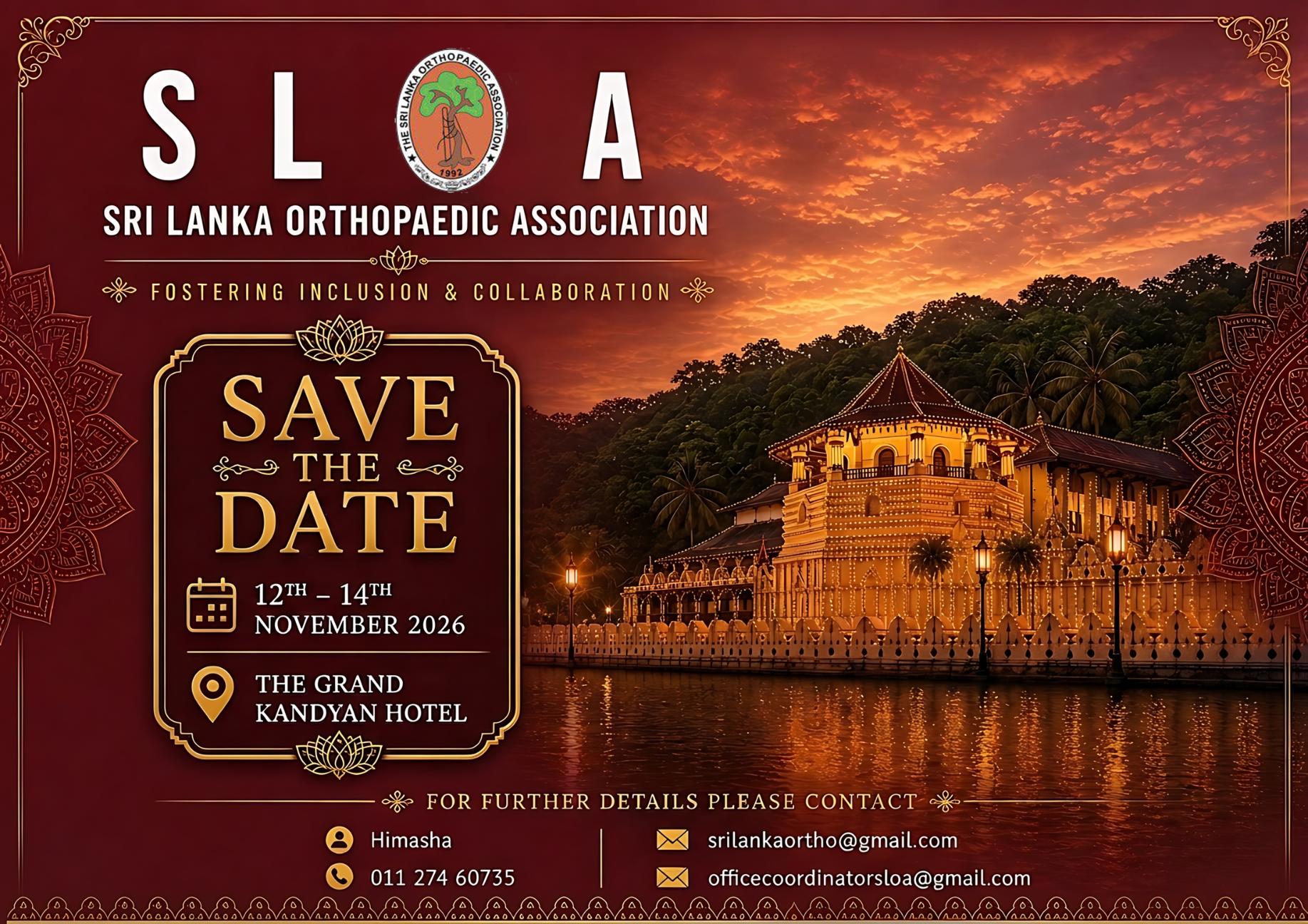 SLOA Annual Session 2026 – 12th–14th November at The Grand Kandyan Hotel